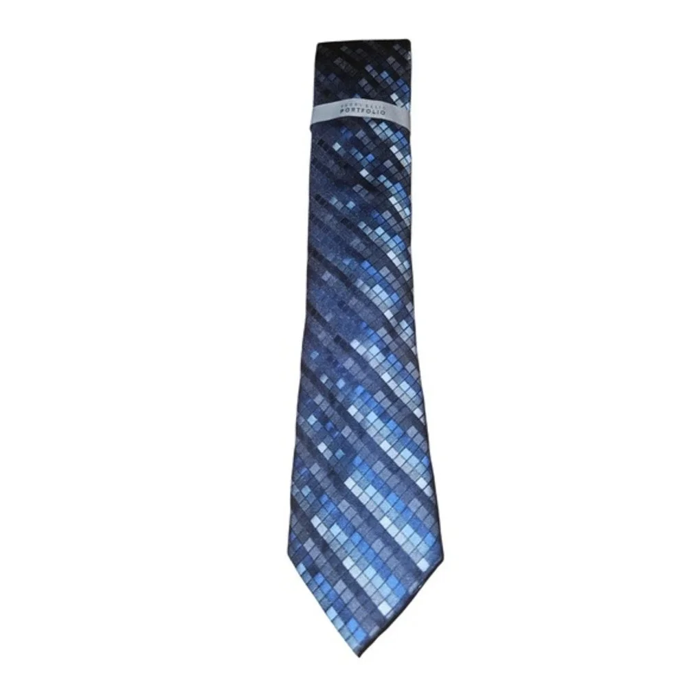 Perry Ellis Portfolio Men Blue Geometric Diamond Pattern Silk Blend‎ Necktie